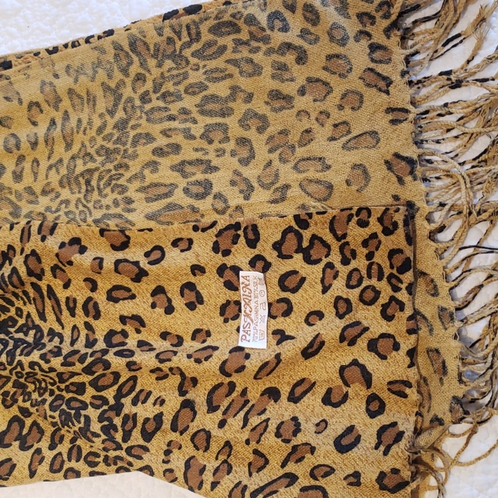 Pashmina & Silk Leopard Print Scarf - Picture 6 of 8